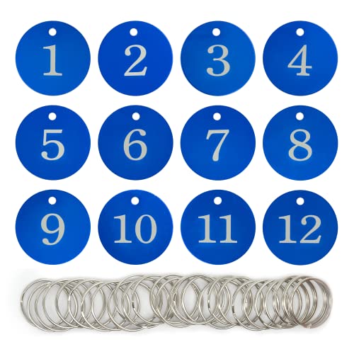 StayMax Round Aluminum Engraved Number Tags Key Tags ID Tags (1-25, Blue) - Image 1