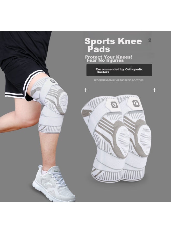 Gingpai Sport Sports Knee Brace, Professional Basketball Running Knee Protector, Meniscus Injury Protection Sleeve, Strap, Joint Support, Large Size, Hiking, For Men, White, Size M - Image 1