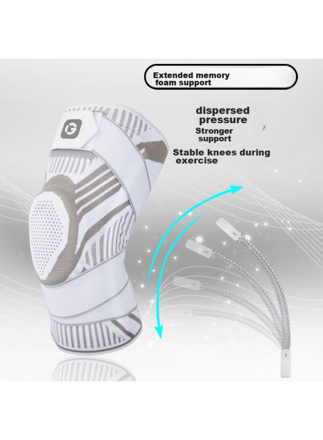Gingpai Sport Sports Knee Brace, Professional Basketball Running Knee Protector, Meniscus Injury Protection Sleeve, Strap, Joint Support, Large Size, Hiking, For Men, White, Size M - Image 2