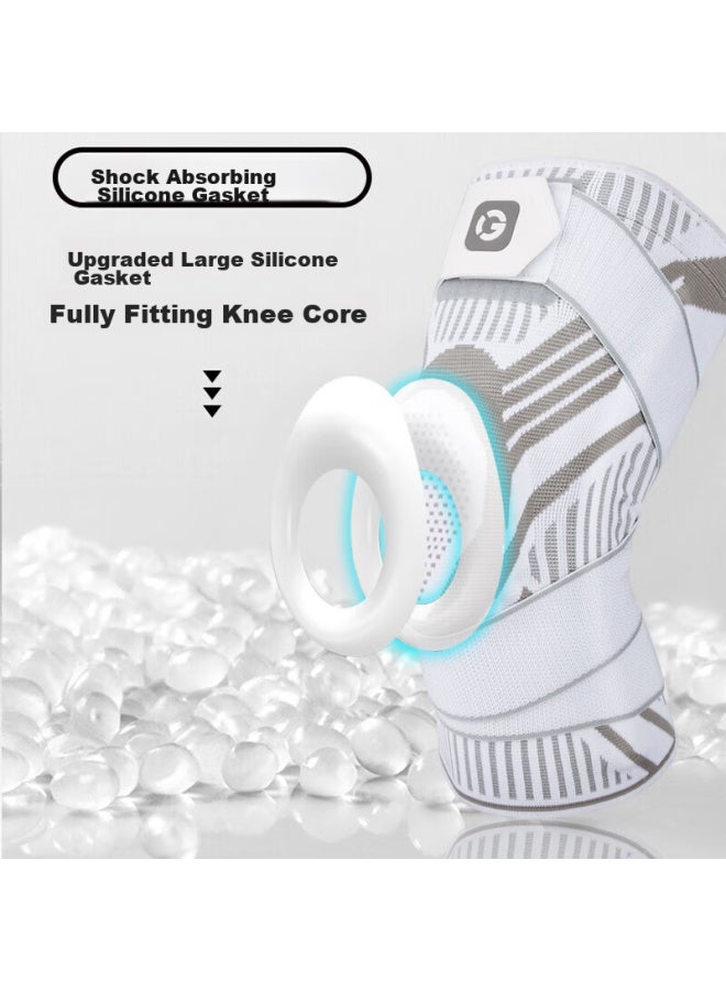 Gingpai Sport Sports Knee Brace, Professional Basketball Running Knee Protector, Meniscus Injury Protection Sleeve, Strap, Joint Support, Large Size, Hiking, For Men, White, Size M - Image 3