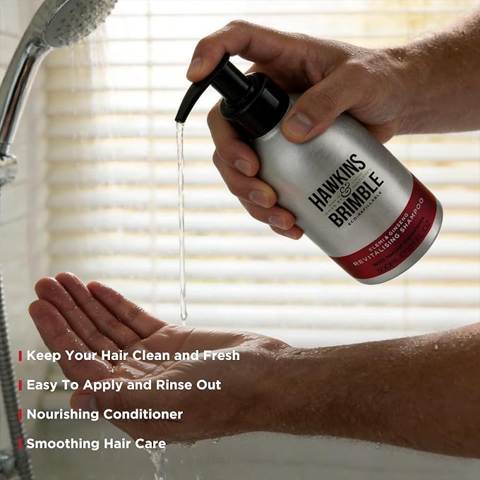 Hawkins & Brimble Shampoo Eco-Refillable Bottle 300ml For Mens Revitalise Hair Dry Scalp Naturally Fragranced | Bottle for Life Eco Friendly (Hair Shampoo Eco Refill) - Image 2
