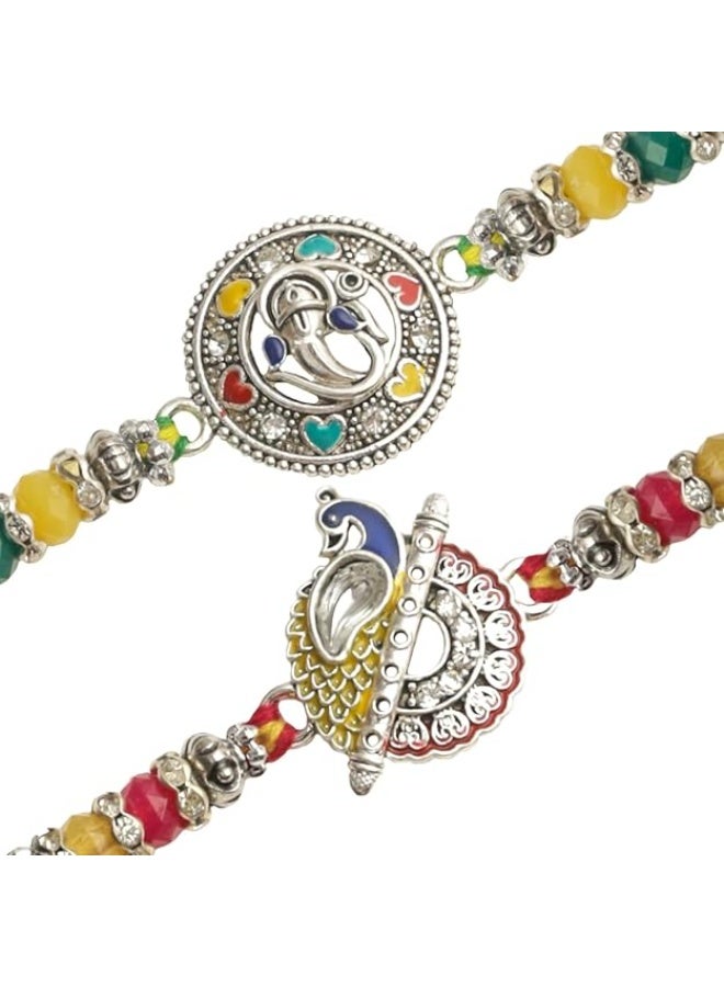 TIED RIBBONS Rakhi for Brother Set of 2 - Silver Ganesh Rakhi for Brother Men Bhaiya Kids Boys with Greeting Card and Tikka - Bracelet Rakhi for Brother  - Image 3