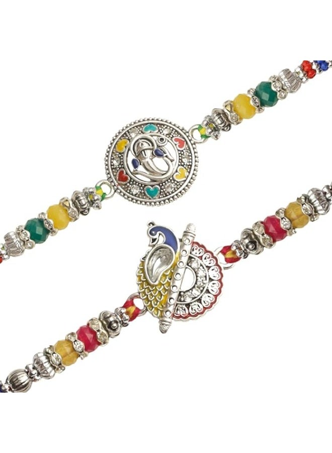 TIED RIBBONS Rakhi for Brother Set of 2 - Silver Ganesh Rakhi for Brother Men Bhaiya Kids Boys with Greeting Card and Tikka - Bracelet Rakhi for Brother  - Image 1