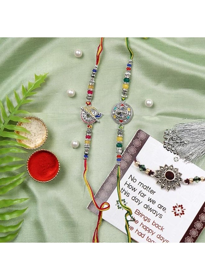 TIED RIBBONS Rakhi for Brother Set of 2 - Silver Ganesh Rakhi for Brother Men Bhaiya Kids Boys with Greeting Card and Tikka - Bracelet Rakhi for Brother  - Image 2