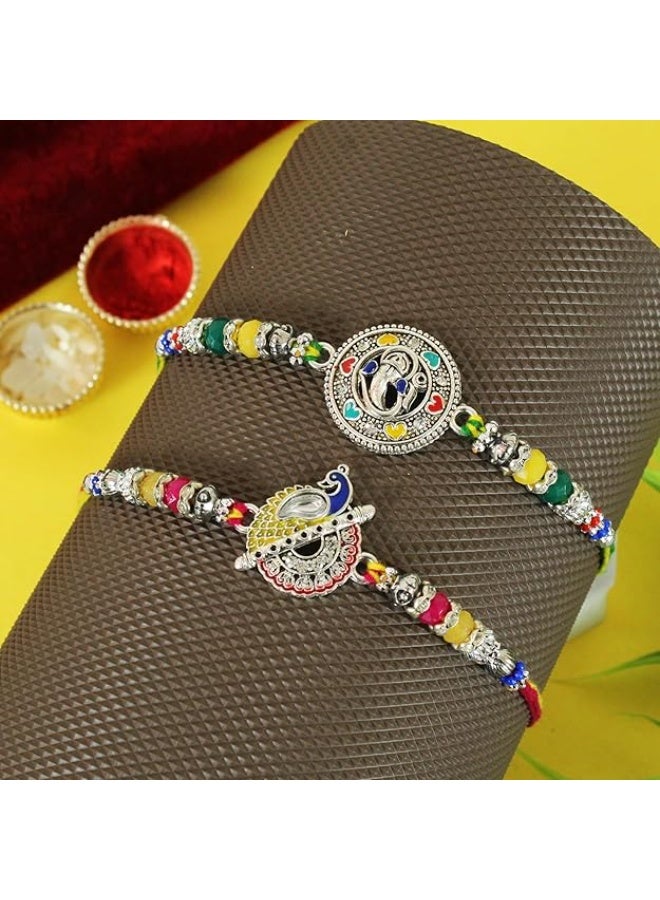 TIED RIBBONS Rakhi for Brother Set of 2 - Silver Ganesh Rakhi for Brother Men Bhaiya Kids Boys with Greeting Card and Tikka - Bracelet Rakhi for Brother  - Image 4