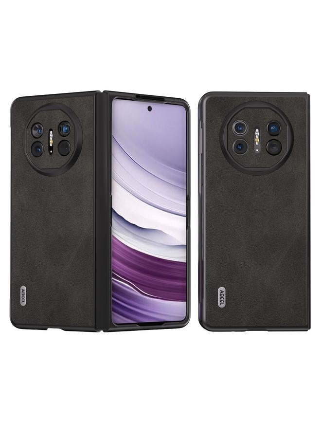 اس-توب جراب هاتف Huawei Mate X5 ABEEL أسود اللون من جلد العجل PU ذو حافة ثنائية اللون - Image 1