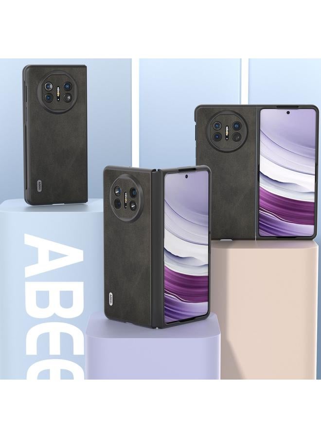 اس-توب جراب هاتف Huawei Mate X5 ABEEL أسود اللون من جلد العجل PU ذو حافة ثنائية اللون - Image 4