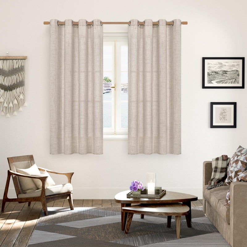 YoungsTex Linen Semi Sheer Curtains 63 Inch Length 2 Panels for Living Room - Light Filtering Drapes with Bronze Grommet Beige Window Treatments for Country Office Bedroom, 52 X 63 Inch - Image 2