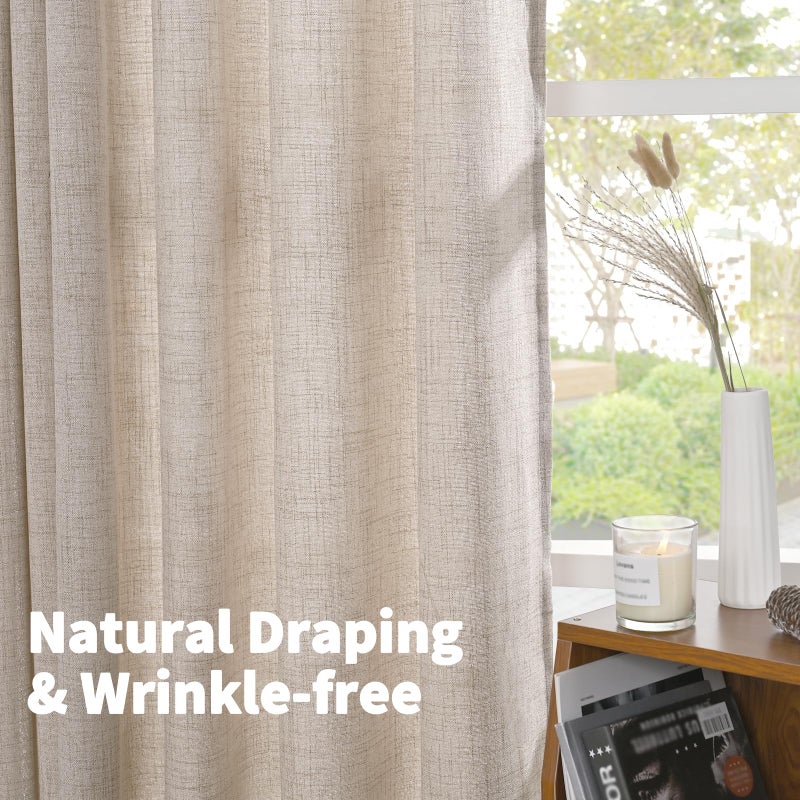 YoungsTex Linen Semi Sheer Curtains 63 Inch Length 2 Panels for Living Room - Light Filtering Drapes with Bronze Grommet Beige Window Treatments for Country Office Bedroom, 52 X 63 Inch - Image 5