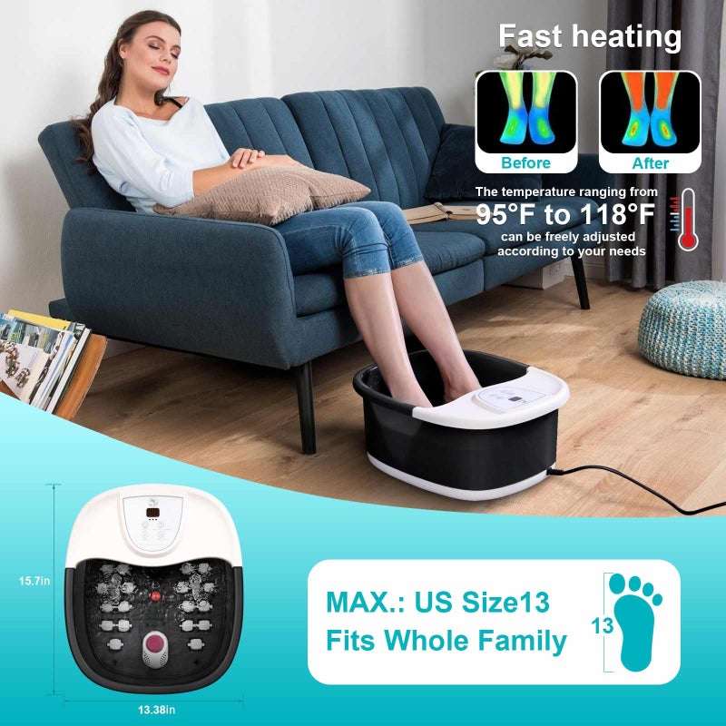 ECARBME Foot Spa Bath Massager with Heat, Foot Bath with 22 Massage Rollers, Temperature Control, Jets, Bubbles, Epsom Salt and Vibration, Pedicure Foot Spa for Relaxation - Black - Image 2