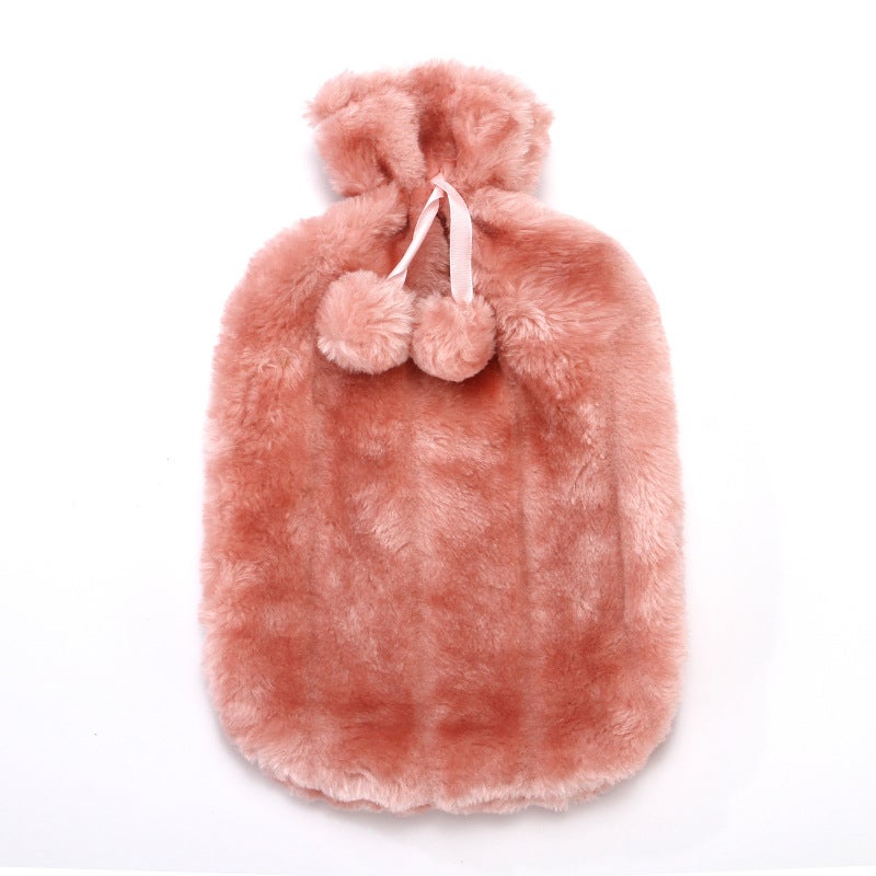 Generic New Rubber Hot Water Bag with Plush Faux Rabbit Fur Cover Pink 