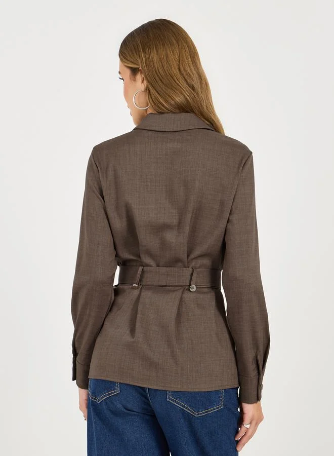 Styli Styli Buttoned Collared Shirt with Tie Belt