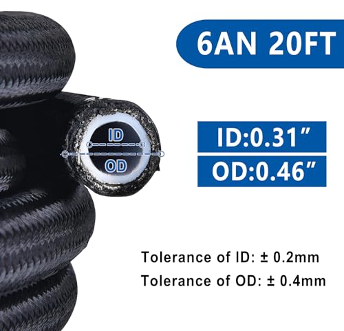 LokoCar 6AN PTFE Fuel Line Kit Nylon Braided E85 Fuel Hose Line Fitting Kit 20FT Black - Image 3
