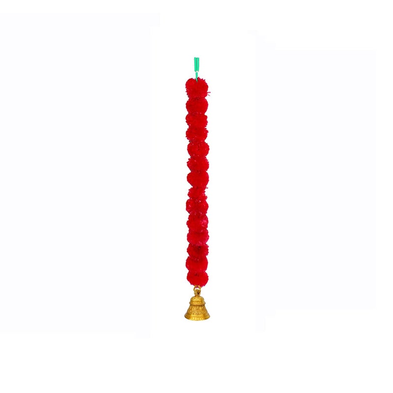 iHandikart iHandikart Artificial Fluffy Marigold Garland with Golden Bell in The Bottom Used for Diwali Decorations Colour Red Pack of 20 HV31533  - Image 3