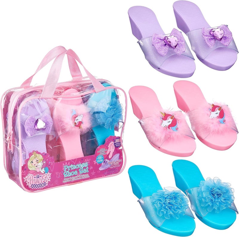 PRINCESS EXPRESSIONS Expressions 3-Pack Princess Shoes Set - Dress Up Royalty Kids Heels Slip On Shoes - Colorful Princess Dress Up Shoes, Pretend Play High Heels for Kids - Fits Toddler Size 7-10 - Image 1