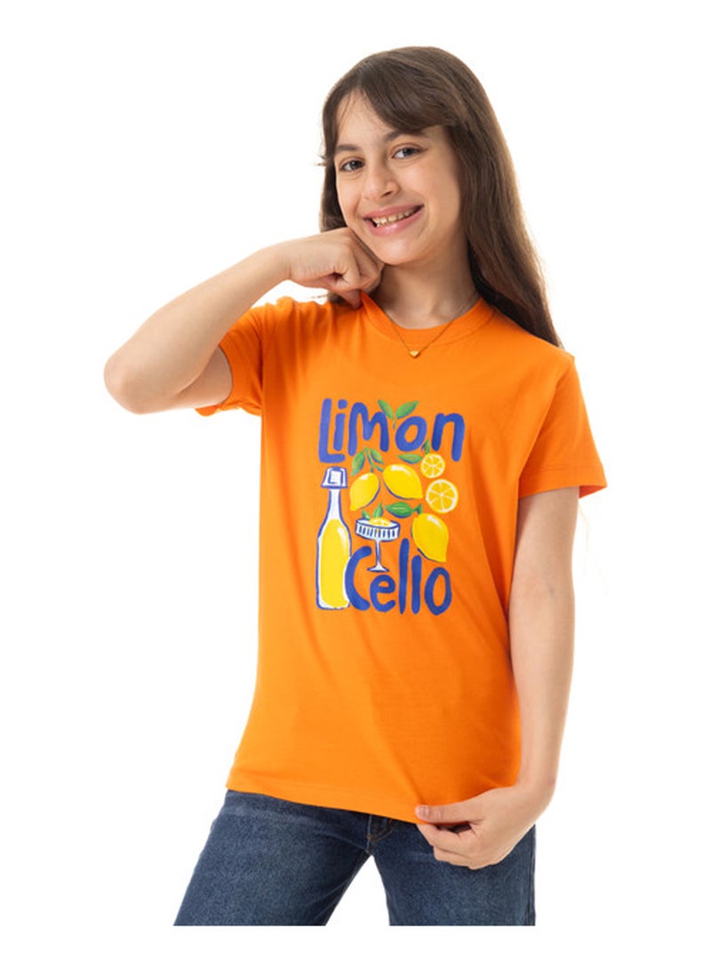 Andora Short Sleeves Printed Girls T-Shirt - Orange - Image 1