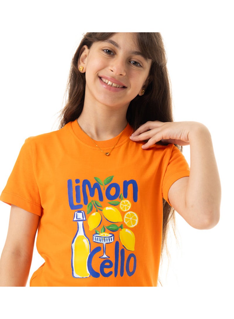Andora Short Sleeves Printed Girls T-Shirt - Orange - Image 4