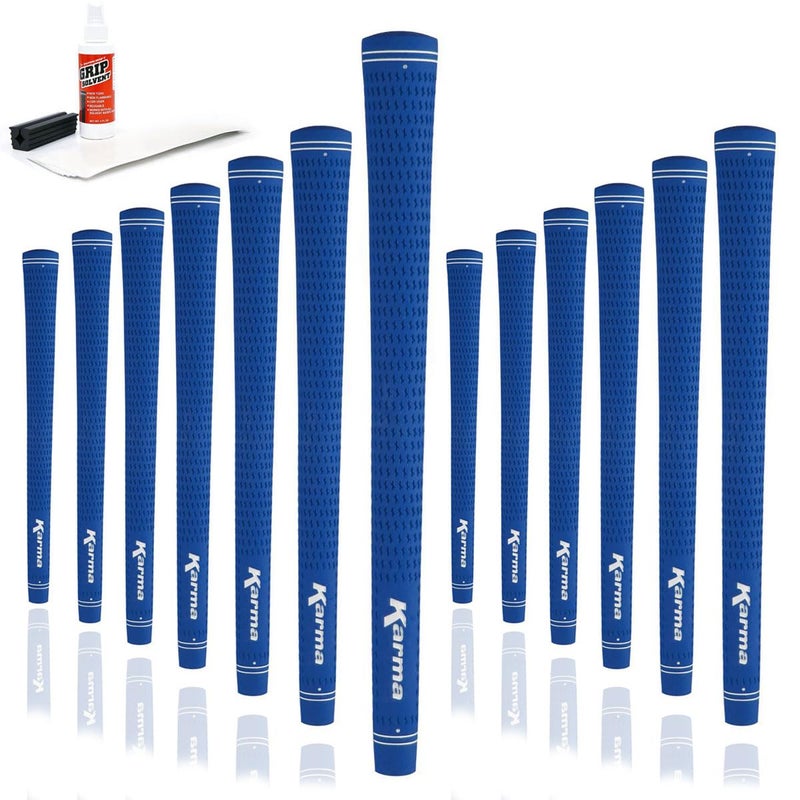 Karma Velour Golf Grip Kit with Tape Strips Grip Solvent Rubber Vise Clamp 13 Blue Standard Size Rubber Velvet Style Replacement Golf Grips for Men