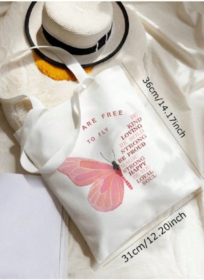 Shein Reversible Butterfly & Slogan Graphic Linen Shopper Bag  - Image 2