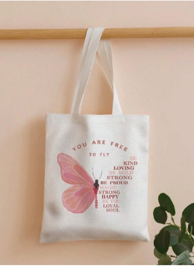Shein Reversible Butterfly & Slogan Graphic Linen Shopper Bag  - Image 3
