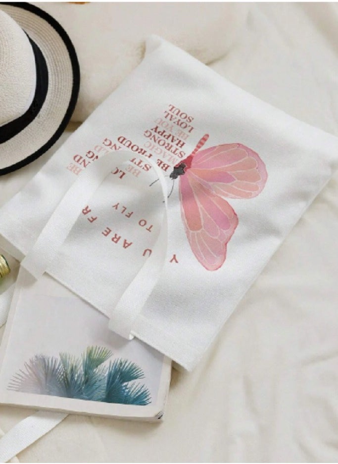 Shein Reversible Butterfly & Slogan Graphic Linen Shopper Bag  - Image 4