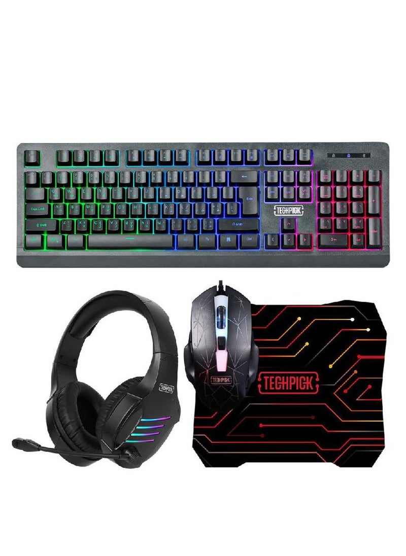 TECHPICK - Techpick CM421 4-in-1 Gaming Membrane Keyboard Wired for Gaming Laptop/Gaming Desktop Computer/Gaming CPUBlack - Image 1