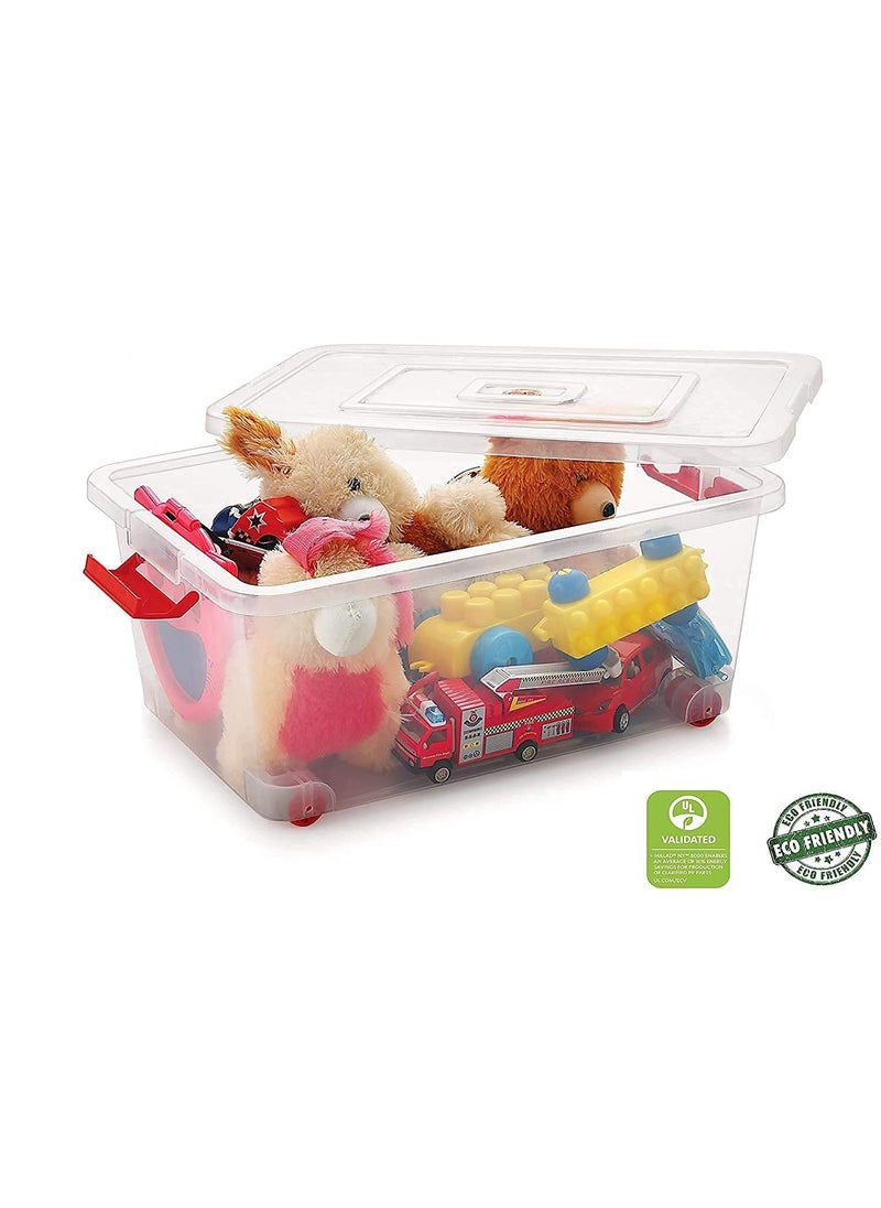 Konquer TimeS Konquer TimeS Large Plastic Multipurpose Stackable Storage Box with Lid Handles Wheels Transparent 415 Cm x 308 Cm x 206 Cm 16 Litres  - Image 3