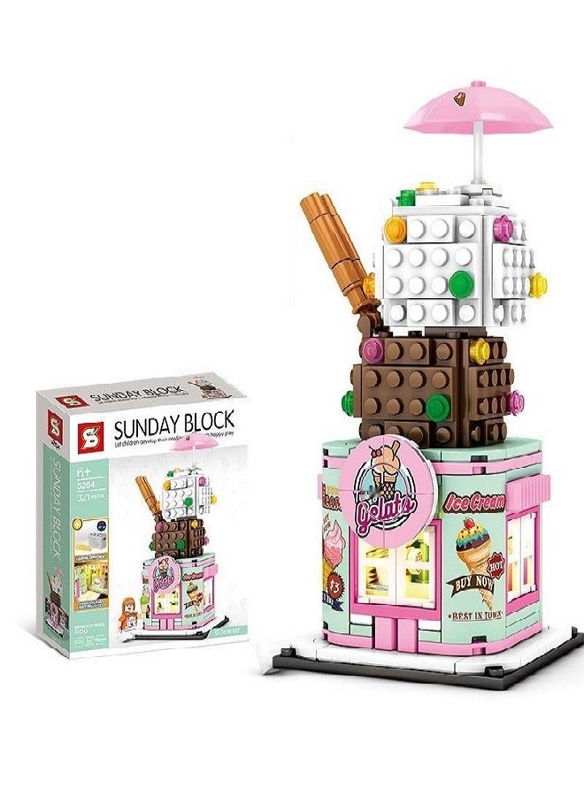 Small cubes for the construction and installation of an ice cream shop - 321 pieces containing plastic luminous pieces