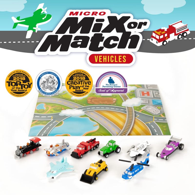 Popular Playthings Micro Mix or Match Vehicles Deluxe Set of 9 Toy Cars Planes and More - Image 2