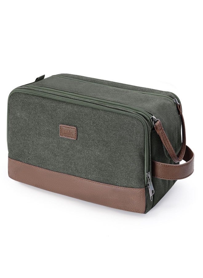 WANDF Toiletry Bag for Men Travel Toiletry Organizer Canvas and Leather Dopp Kit Water-Resistant Shaving Bag for Travel Accessories (Green, Patent Pending) - Image 1
