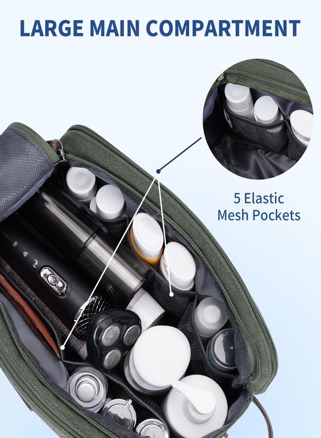 WANDF Toiletry Bag for Men Travel Toiletry Organizer Canvas and Leather Dopp Kit Water-Resistant Shaving Bag for Travel Accessories (Green, Patent Pending) - Image 3