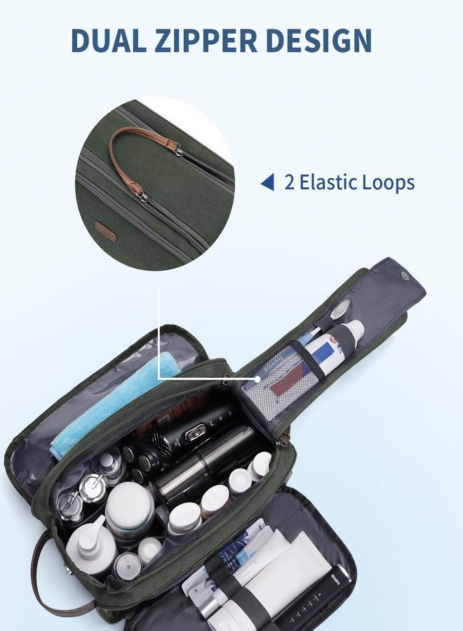 WANDF Toiletry Bag for Men Travel Toiletry Organizer Canvas and Leather Dopp Kit Water-Resistant Shaving Bag for Travel Accessories (Green, Patent Pending) - Image 4