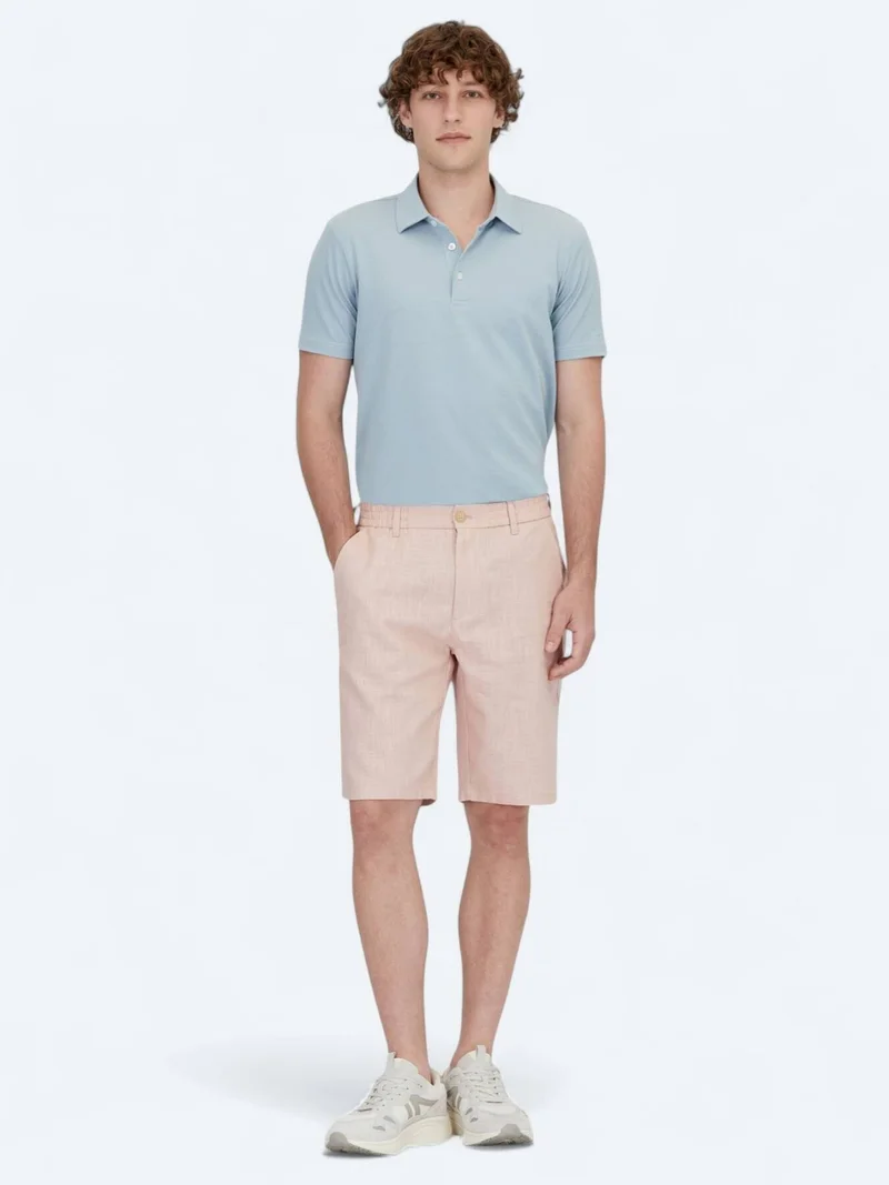 كيب شورت رياضي قطني مخلوط بتصميم سلمون، مناسب للارتداء اليومي
