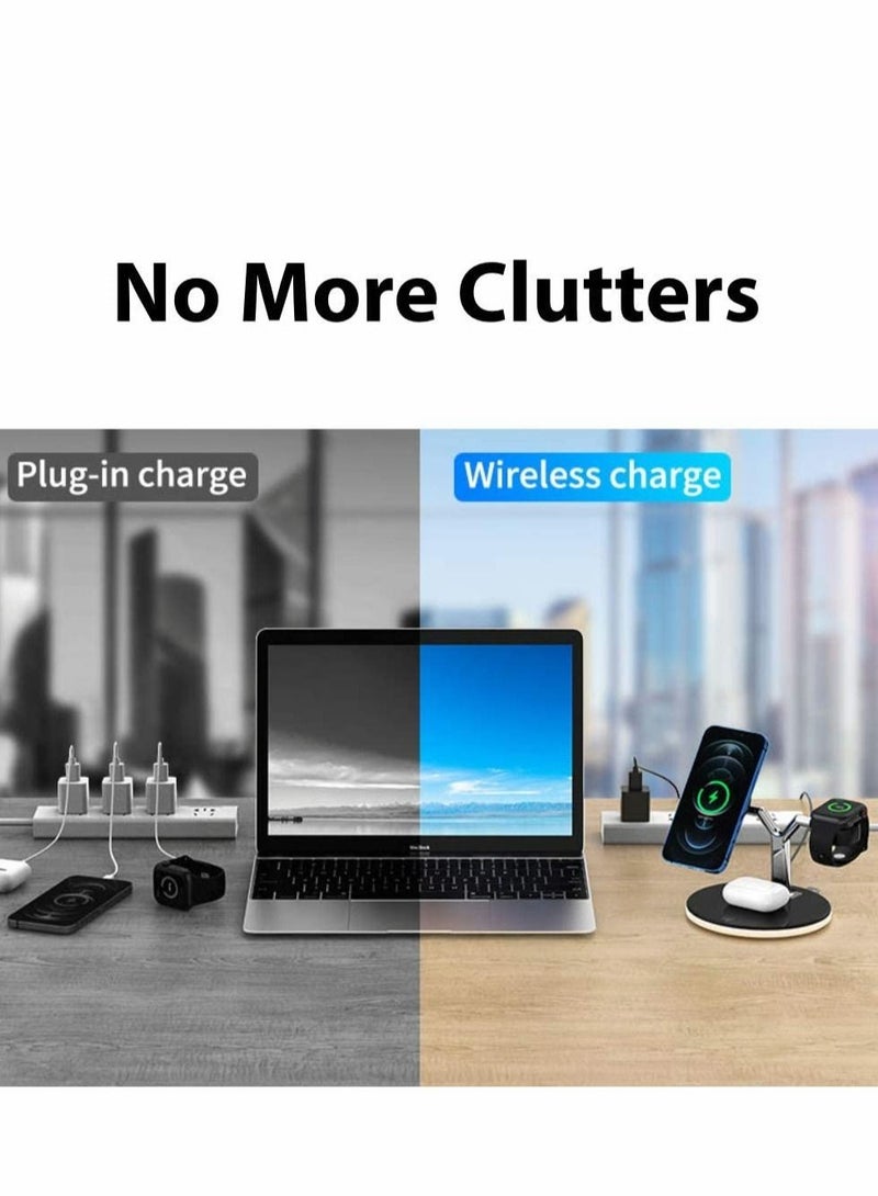 Excefore 3-in-1 Wireless Charger Magnetic Safe for All Smartwatch & Wireless Headphones Charging Case, Adjustable Magic Light - Image 4