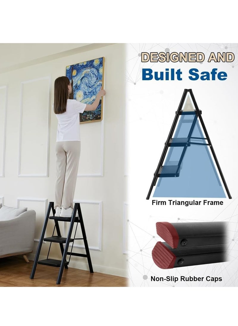 0TO1 TECH Step Ladder, 3 Steps Full Steel Folding Step Stool, Sturdy Small Step Stool for Adults,Closet Step Stool Ladder with Anti-Slip Wide Pedals, Multi-use Kitchen Ladder for Home,Bearing capacity 150kg  - Image 2
