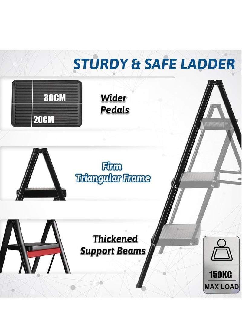 0TO1 TECH Step Ladder, 3 Steps Full Steel Folding Step Stool, Sturdy Small Step Stool for Adults,Closet Step Stool Ladder with Anti-Slip Wide Pedals, Multi-use Kitchen Ladder for Home,Bearing capacity 150kg  - Image 3