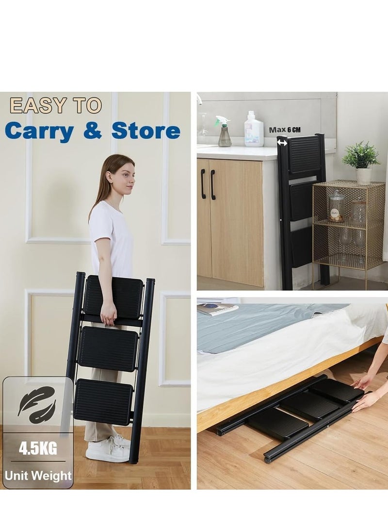 0TO1 TECH Step Ladder, 3 Steps Full Steel Folding Step Stool, Sturdy Small Step Stool for Adults,Closet Step Stool Ladder with Anti-Slip Wide Pedals, Multi-use Kitchen Ladder for Home,Bearing capacity 150kg  - Image 4