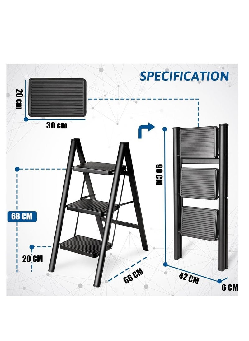 0TO1 TECH Step Ladder, 3 Steps Full Steel Folding Step Stool, Sturdy Small Step Stool for Adults,Closet Step Stool Ladder with Anti-Slip Wide Pedals, Multi-use Kitchen Ladder for Home,Bearing capacity 150kg  - Image 5