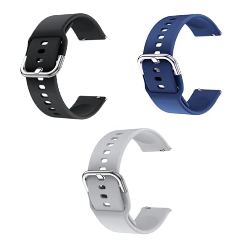 EDNITA 20mm SmartWatch Strap Stainless Steel Silver Buckle for Boat Xtend/Boat Xtend Pro/Noise Colorfit Pulse 2 Max/Grand/Ultra/Go Buzz/Fireboltt Phoenix & All 20mm Watches-Black,Navy,Grey-Pack of 3 - Image 1