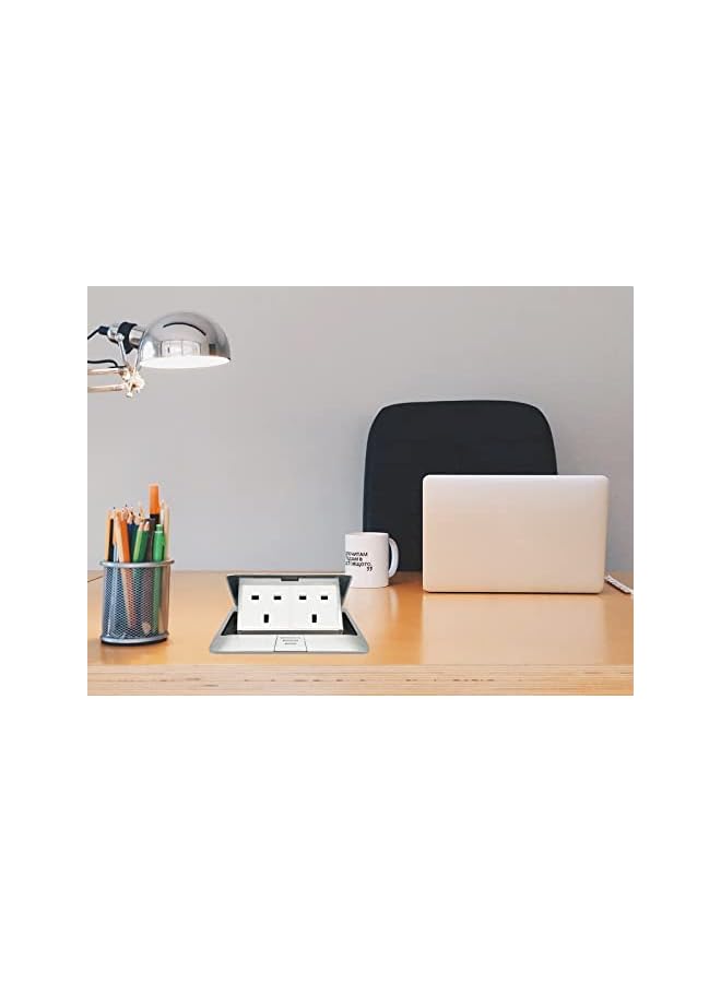 promass Pop up Electrical Outlet Cover Box, Floor sockets Table Waterproof IP20 220v, 2 Sockets Power Plugs, for Table Office Desktop Restaurant Kitchen Cafe Countertop, Silver - Image 3