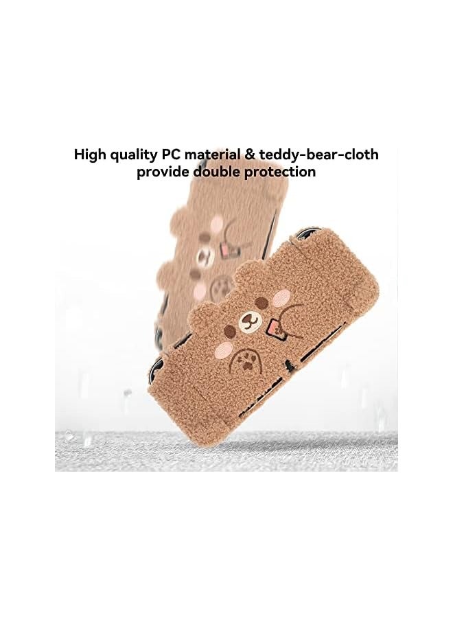 PROMASS Cute Plush Protective Case Cover Compatible with Nintendo Switch OLED Console and Joy Con - Shock-Absorption and Anti-Scratch Skin Case for OLED Switch - Plush Bear - Image 2