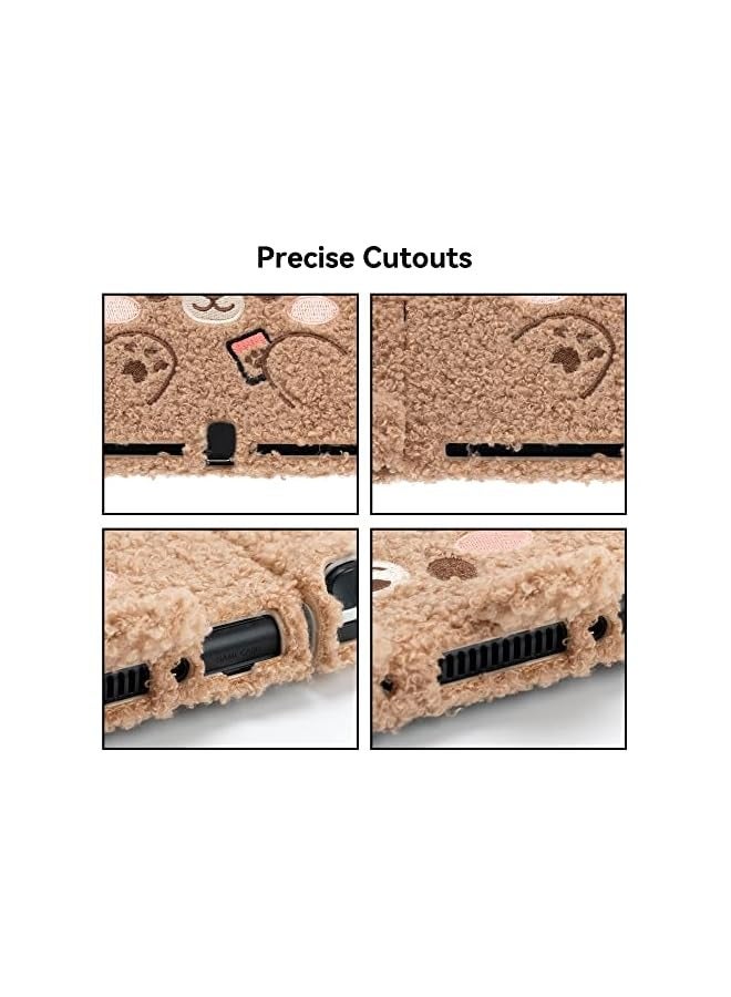 PROMASS Cute Plush Protective Case Cover Compatible with Nintendo Switch OLED Console and Joy Con - Shock-Absorption and Anti-Scratch Skin Case for OLED Switch - Plush Bear - Image 5