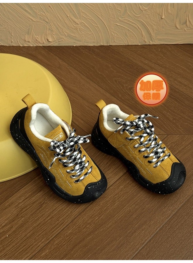 Xshx Mountain Outdoor｜professional Outdoor Autumn And Winter Cow Suede Leather For Boys And Girls With Velcro Straps, Non-slip, Breathable And Warm