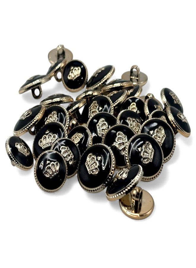 REENA Black Crown 6+6 Big + Small pc Fancy Synthetic Resin PVC Material Button Designer Buttons for Coats Shirts Blazers (Black Crown 6+6 pc PVC) - Image 1