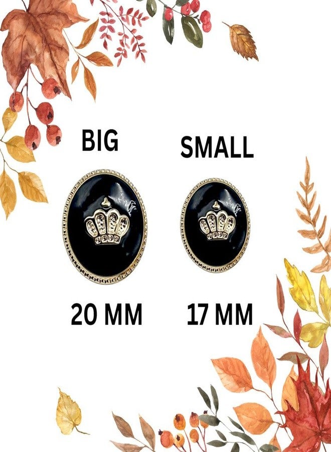 REENA Black Crown 6+6 Big + Small pc Fancy Synthetic Resin PVC Material Button Designer Buttons for Coats Shirts Blazers (Black Crown 6+6 pc PVC) - Image 2