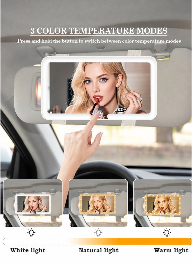 JoyousSto Universal Car Sun Visor Vanity Mirror with LED Lights & Touch Dimming, Rechargeable Makeup Mirror with 3 Color Modes for Women, Car Mirror Accessories, White - Image 2