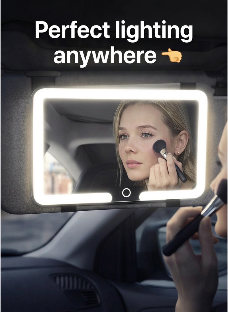 JoyousSto Universal Car Sun Visor Vanity Mirror with LED Lights & Touch Dimming, Rechargeable Makeup Mirror with 3 Color Modes for Women, Car Mirror Accessories, White - Image 3