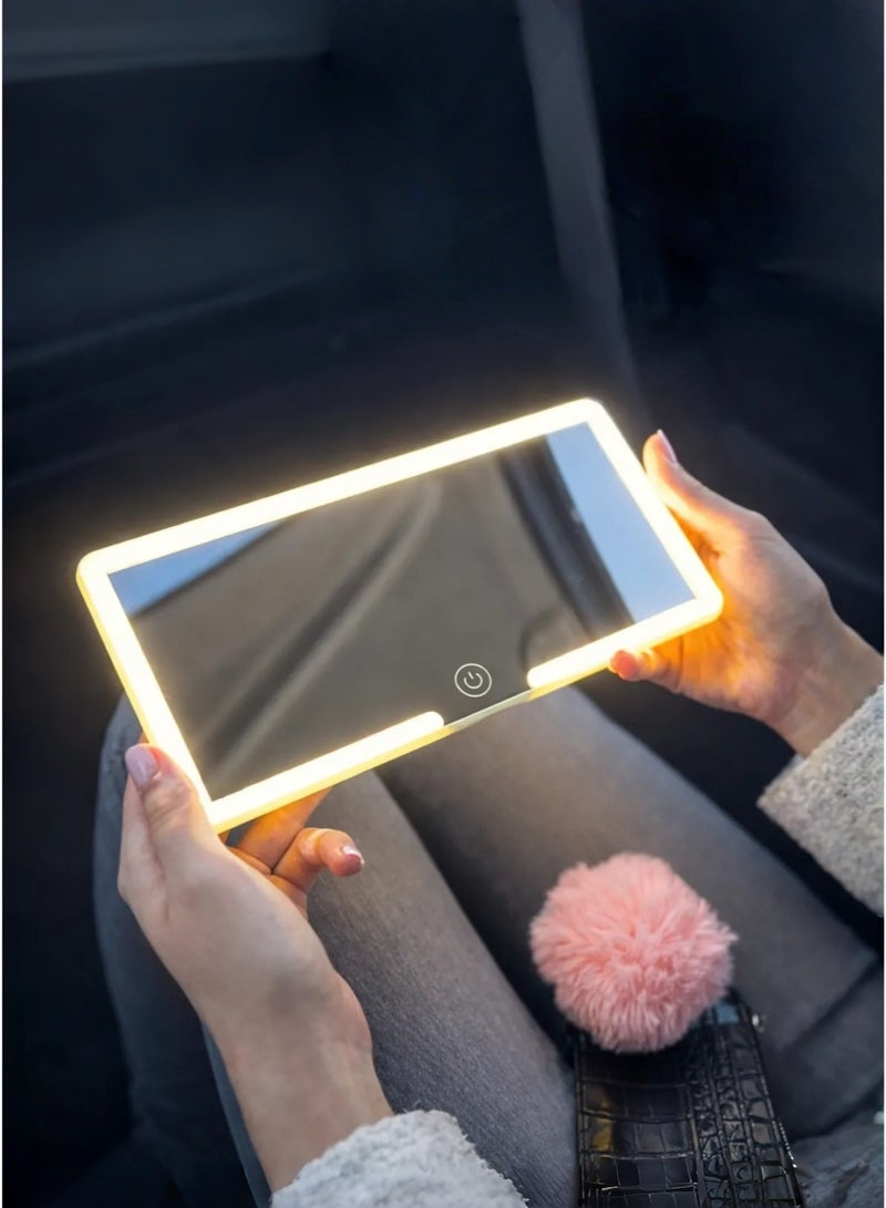JoyousSto Universal Car Sun Visor Vanity Mirror with LED Lights & Touch Dimming, Rechargeable Makeup Mirror with 3 Color Modes for Women, Car Mirror Accessories, White - Image 4
