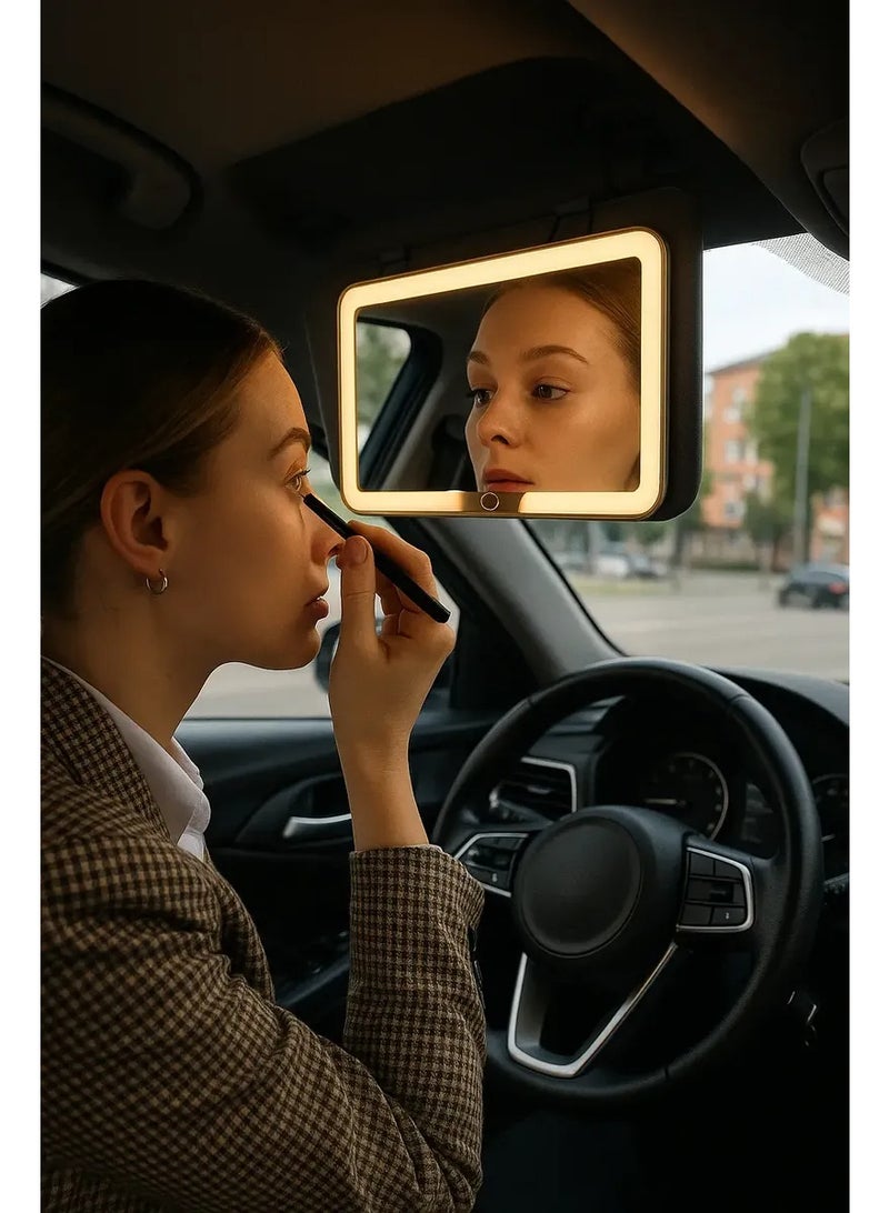 JoyousSto Universal Car Sun Visor Vanity Mirror with LED Lights & Touch Dimming, Rechargeable Makeup Mirror with 3 Color Modes for Women, Car Mirror Accessories, White - Image 5