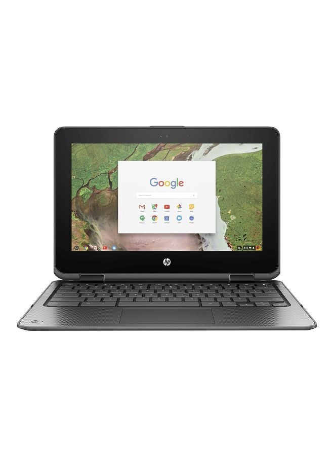 HP كروم بوك x360-11-ae040nr قابل للتحويل 2 في 1 بشاشة مقاس 11.6 بوصة بمعالج سيليرون N3350 وذاكرة رام 4 جيجابايت وبطاقة ذاكرة eMMC بمحرك سعة 32 جيجابايت وبطاقة رسومات إنتل 500 بدقة عالية الوضوح ونظام تشغيل OS بإصدار عالمي اللغة الإنجليزية فضي - Image 2
